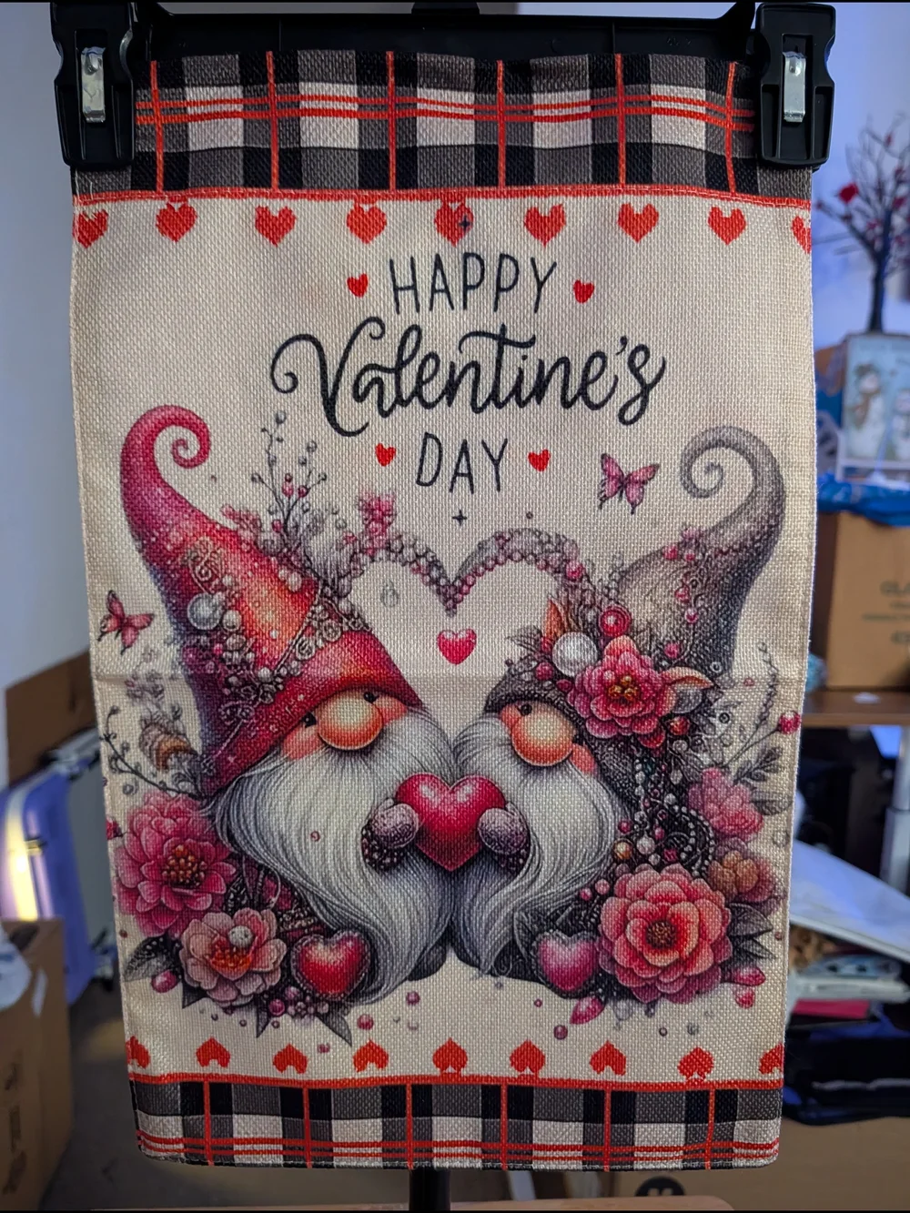 Valentine's Day Gnome Couple Garden Flag Or Banner